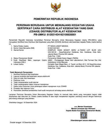 Certificate of Medical Equipment Distribution