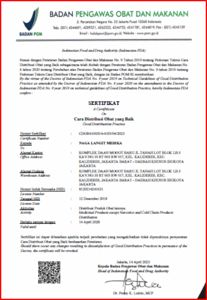 Certificate of Good Pharmaceutical Distribution